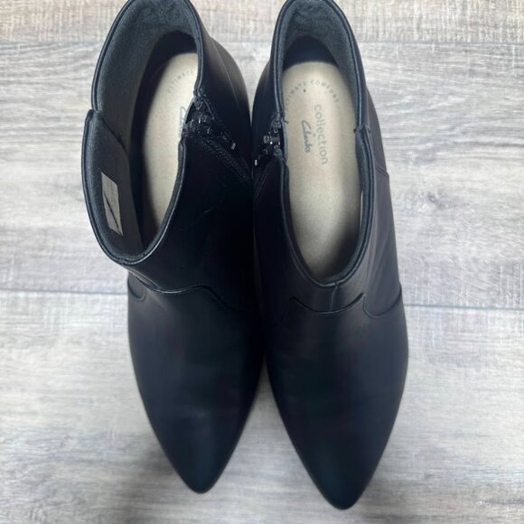 Clarks Linvale Judith Black Leather Kitten Heel Ankle Boots Women's Size 9.5 - Picture 2 of 7